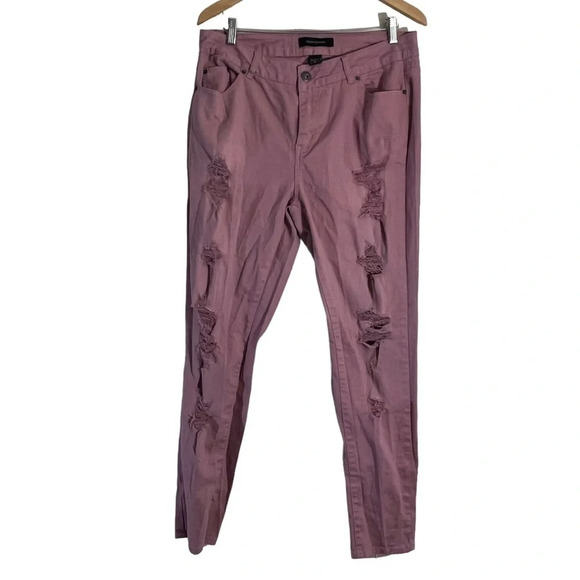 Ashley Stewart Distressed Jeans Size 14 Dusty Mauve Pink Purple Skinny Stretch - Picture 1 of 6
